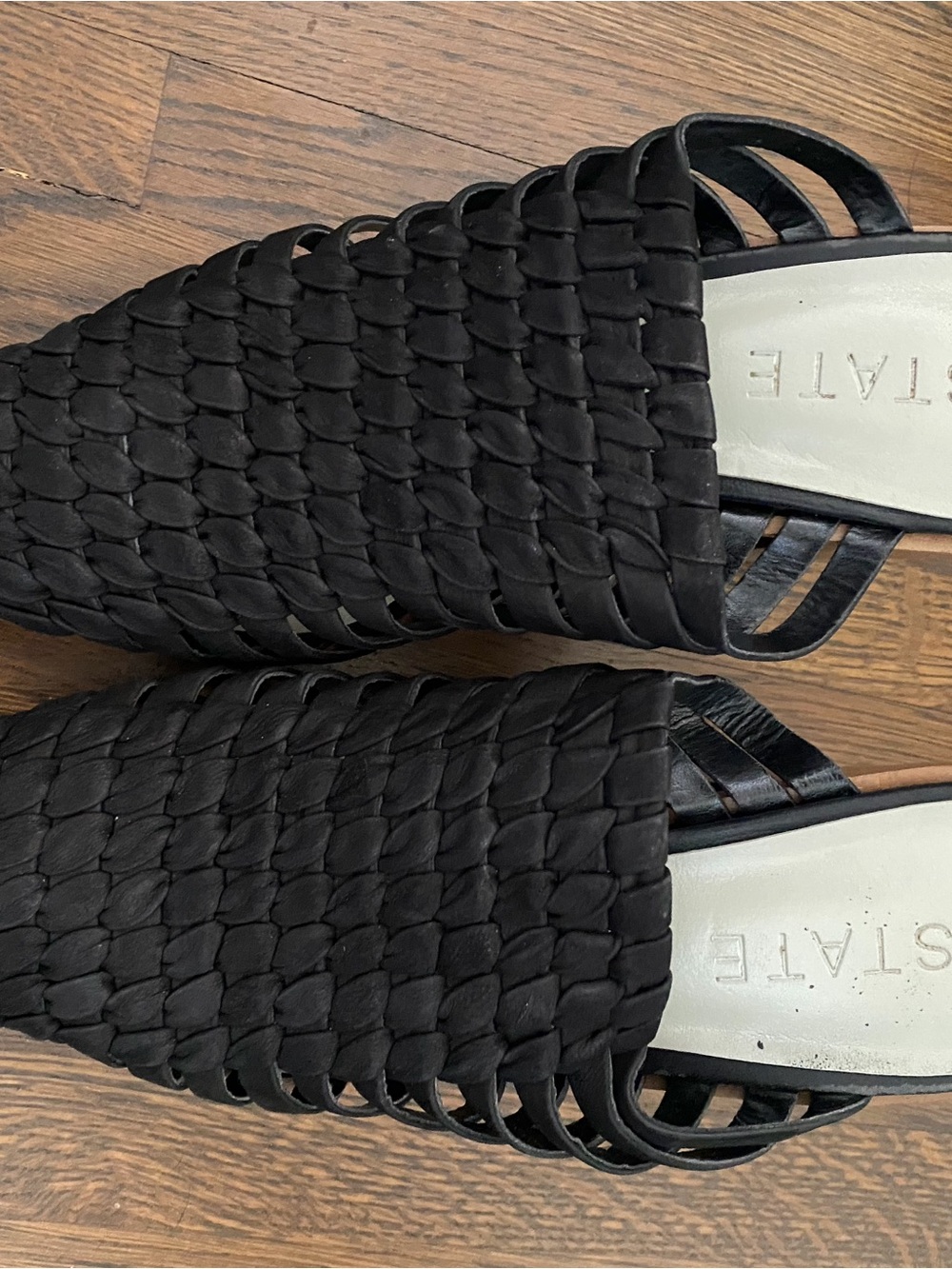 1. State Black Woven Pointed Slip-On Mules